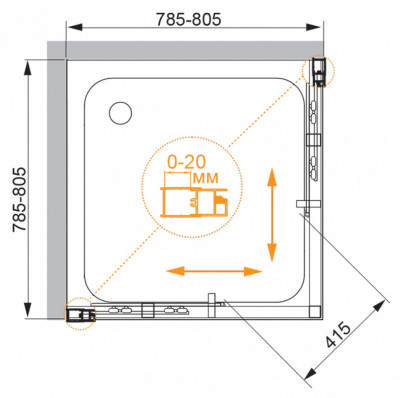 Душевой уголок CEZARES 80 x 80 x 195 см квадратная хром (MOMENTO-A-2-80-C-Cr)