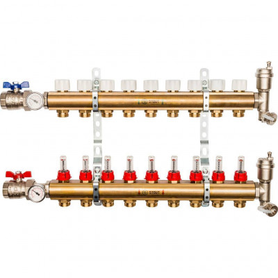 Распределительный коллектор из латуни с расходомерами 9 вых STOUT (SMB 0473 000009)