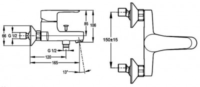 JACOB DELAFON July E16033-4-CP смеситель для ванны с душем, хром