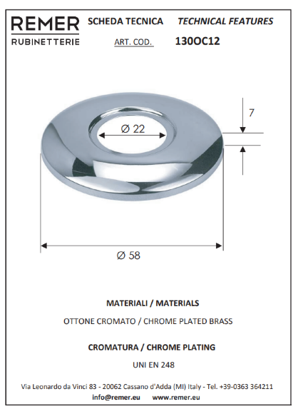 Отражатель Remer RR 130 OC 80  1/2 " O80 мм, хром