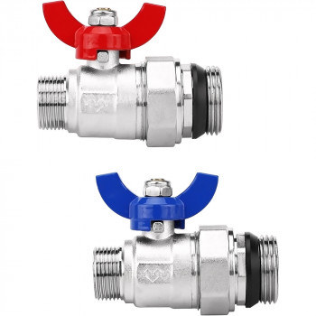 Кран шаровой VARMEGA, НР 1"x3/4", с разъемным соединением, для коллектор. групп, комплект 2 шт