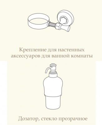 MIGLIORE Fortuna 27748+27697 дозатор в настенном держателе, стекло прозрачное/бронза