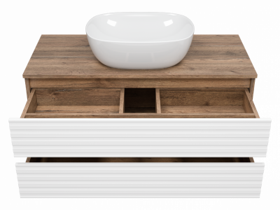 Тумба под раковину подвесная Brevita Dakota 1000x480x425 белый, темное дерево (DAK-09100-19/01-2Я)