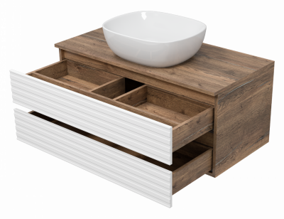 Тумба под раковину подвесная Brevita Dakota 1000x480x425 белый, темное дерево (DAK-09100-19/01-2Я)