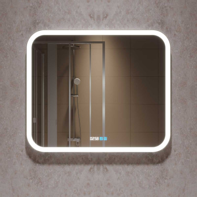 Зеркало в ванную Vincea LED VLM-2A800-2W  800x680 сенсорный выкл диммер часы+антизапотевание прямоугольное
