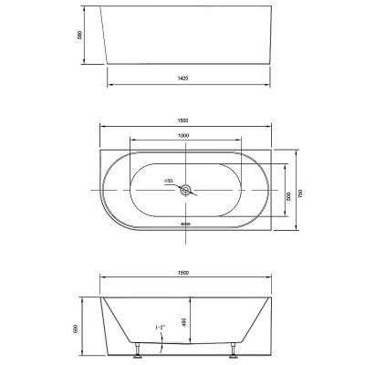 Акриловая ванна Vincea 150x75 VBT-402-1500R без гидромассажа пристенная асимметричная белый