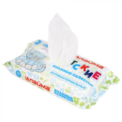 Салфетки влажные 50 шт., для детей LAIMA/ЛАЙМА, антибактериальные, 128075