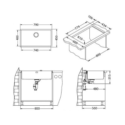 Мойка для кухни Alveus Quadrix 60 BRS-90 790x450x200 1092477 брашированная сталь прямоугольная нержавеющая сталь
