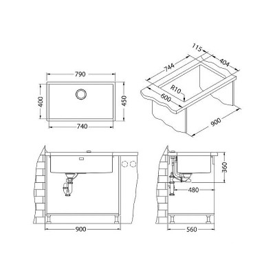 Мойка для кухни Alveus Quadrix 60 BRS-90 790x450x200 1092477 брашированная сталь прямоугольная нержавеющая сталь
