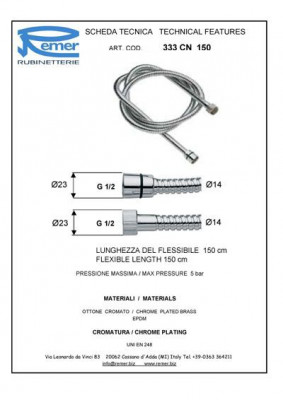 Шланг для душа Remer RR 333 CN 120 см, хром