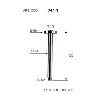 Remer SHOWER 347 N  1/2 " отвод для душевой головки, с отражателем L=30cm, хром