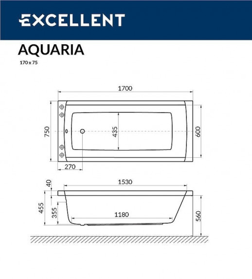 Ванна акриловая Excellent Aquaria 170x75 WAEX.AQU17.SMART.GL с гидромассажем прямоугольная