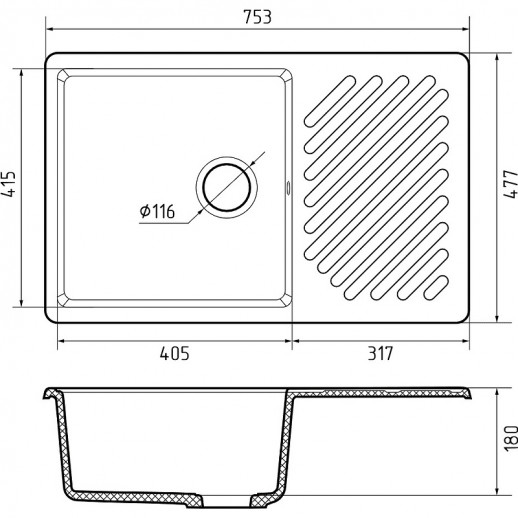 Мойка для кухни GranFest Quarz GF-ZL52 песочная прямоугольная искусственный мрамор