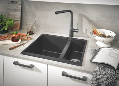 Мойка GROHE K500 с 1,5 чашей, 555 x 460 мм, черный гранит (31648AP0)