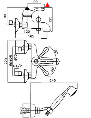 Смеситель для ванны Bugnatese Lem BN.LEM-1902BRK бронза Swarovski с душевым гарнитуром
