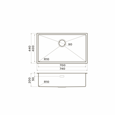 Мойка Omoikiri прямоугольная 740х440 мм Taki 74-U, IF-LG нерж.сталь, светлое золото (4993499)
