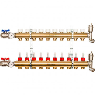 Распределительный коллектор из латуни с расходомерами 10 вых STOUT (SMB 0473 000010)