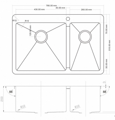 Zorg Inox PVD 78-2-51-L GRAFIT кухонная мойка, графит