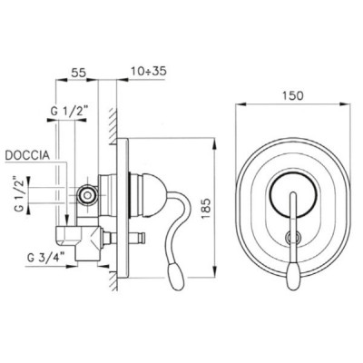 Nicolazzi Unico 4060 смеситель для ванны/душа (внешняя часть), хром