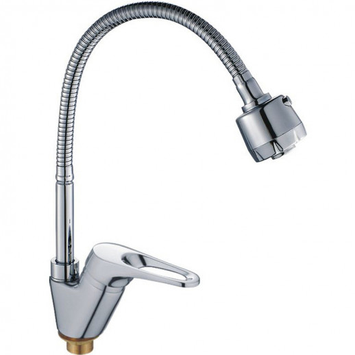Смеситель для кухни Haiba HB4313 с гибким изливоми лейкой на 2 режима (латунь) хром