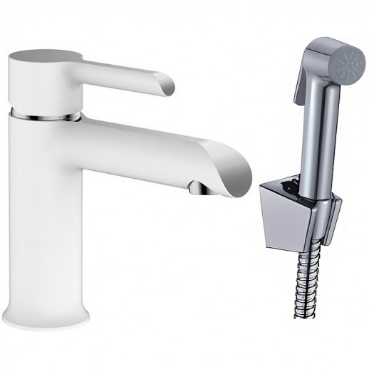 Смеситель для раковины Haiba HB12805-8 с гигиеническим душем (латунь) белый, хром