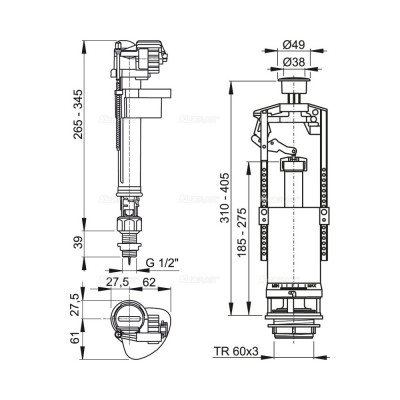 AlcaPlast комплект SA 2000S 1/2 " выпускной, со стоп кнопкой