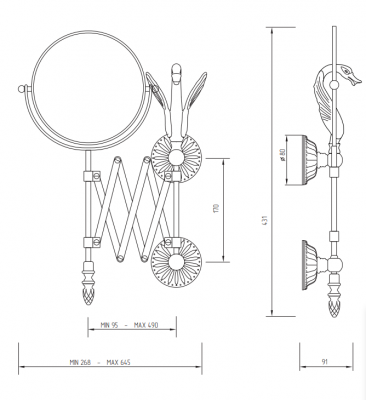 MIGLIORE Luxor 26130 зеркало оптическое пантограф D18 (3X) настенное, золото