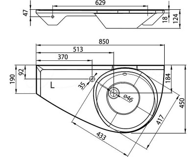RAVAK Avocado XJ1L1100000 раковина 85 см с отверстием левая, белая, литой мрамор