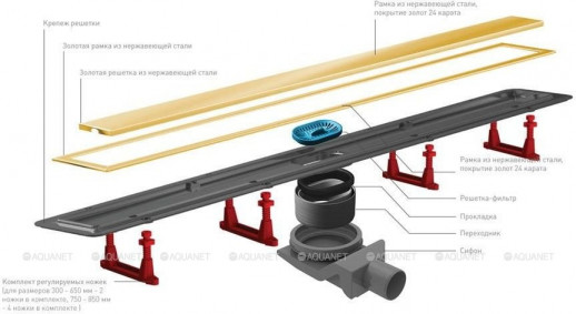 Линейный трап Pestan Confluo Premium Gold Line, 13100052, 550мм  Нержавеющая сталь / Пластик