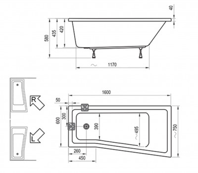 RAVAK C961000000 Акриловая ванна Be Happy II 160 см 75 левый белый
