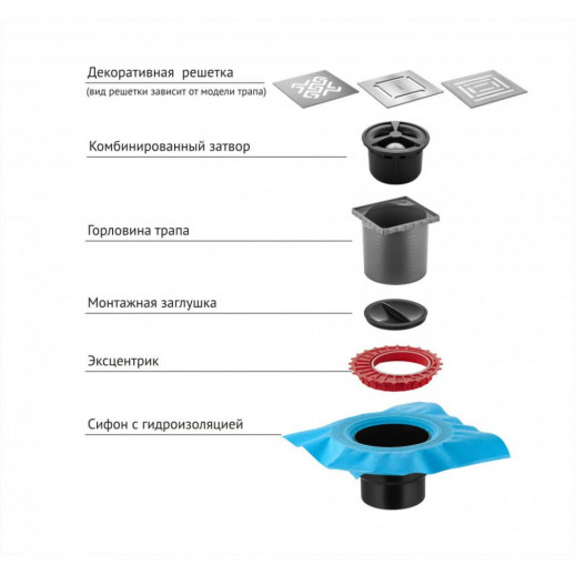 Трап BERGES водосток ZENTRUM Antik 150х150, бронза, выпуск D50/75/110 H74 вертикальный