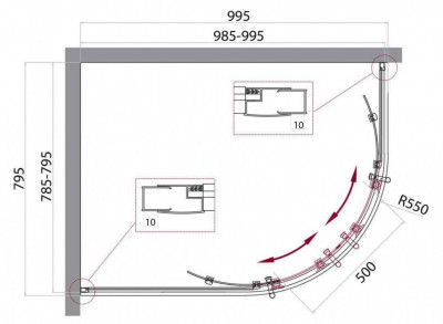 Душевой уголок BelBagno UNO-195-RH-2-100/80-C-Cr полукруглый 100x80x195 см. хром