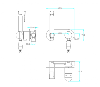 Boheme Brillante 426 гигиеническая лейка со смесителем, хром