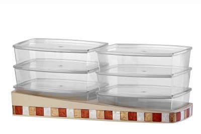 Комплект из 6 контейнеров Primanova на подставке, бежево-красный, SELENE, полимер D-14411-S