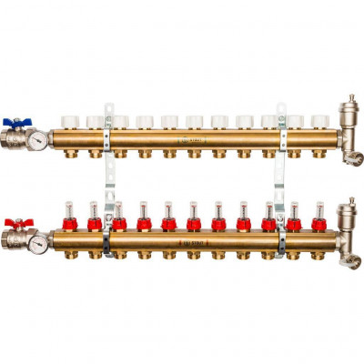 Распределительный коллектор из латуни с расходомерами 11 вых STOUT (SMB 0473 000011)