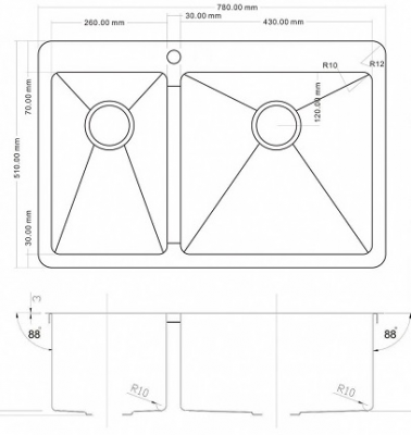 Zorg Inox PVD 78-2-51-R GRAFIT кухонная мойка, графит