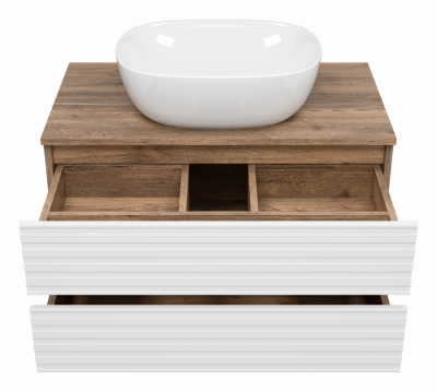 Тумба под раковину подвесная Brevita Dakota 800x480x425 белый, темное дерево (DAK-09080-19/01-2Я)