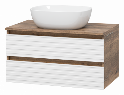 Тумба под раковину подвесная Brevita Dakota 800x480x425 белый, темное дерево (DAK-09080-19/01-2Я)