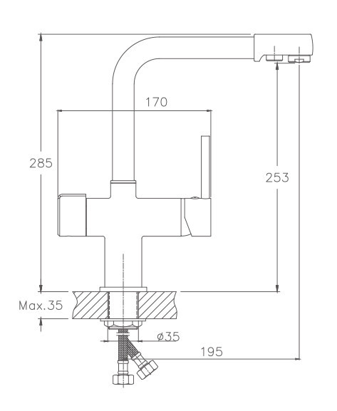 Смеситель для кухни Haiba HB70088-5 с подключением к фильтру поворотным изливом и аэратором (латунь)