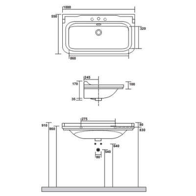Kerasan Waldorf 4142K1bi/cr*1 раковина, 100 см х 55 см