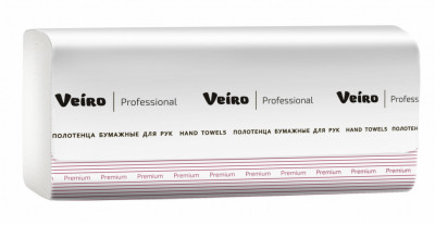 Полотенца для рук W-сложение Veiro Professional Premium, 2 сл, 150 л, белые