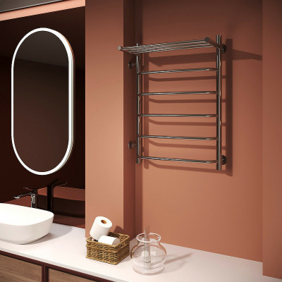 Полотенцесушитель водяной Aringa Римини 50x80x50 L AR03022CH с полкой хром лесенка