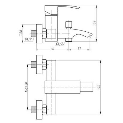 KorDi Black Line Edition KD 5404 - D46 Black/Chrome смеситель для ванны и душа, матовый черный