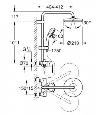 Душевая система GROHE Tempesta Cosmopolitan 210 со смесителем, хром (26224001)