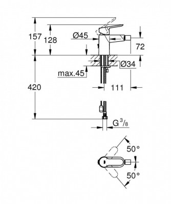 Смеситель для биде GROHE BauEdge с цепочкой, хром (23332000)