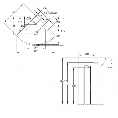 JACOB DELAFON Odeon Up E4710-00 раковина угловая 50 см х 50 см, белая