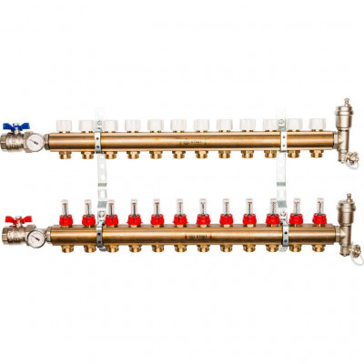 Распределительный коллектор из латуни с расходомерами 12 вых STOUT (SMB 0473 000012)
