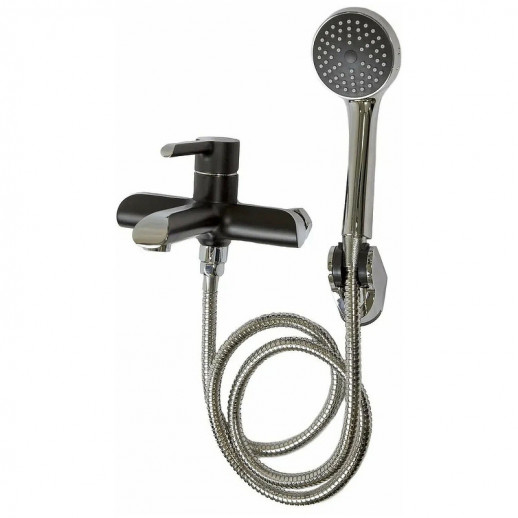 Смеситель для ванны Haiba HB60805-7 с душевым гарнитуром (латунь) черный, хром