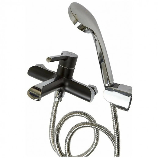 Смеситель для ванны Haiba HB60805-7 с душевым гарнитуром (латунь) черный, хром
