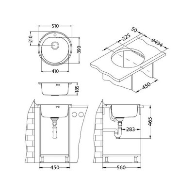 Мойка для кухни Alveus Form 30 SAT-90 FI 510x185 1116756 сатинированная сталь круглая нержавеющая сталь